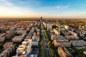 Panoramic aerial view of Madrid city skyline, Spain