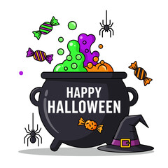 Happy Halloween cauldron candy spiders