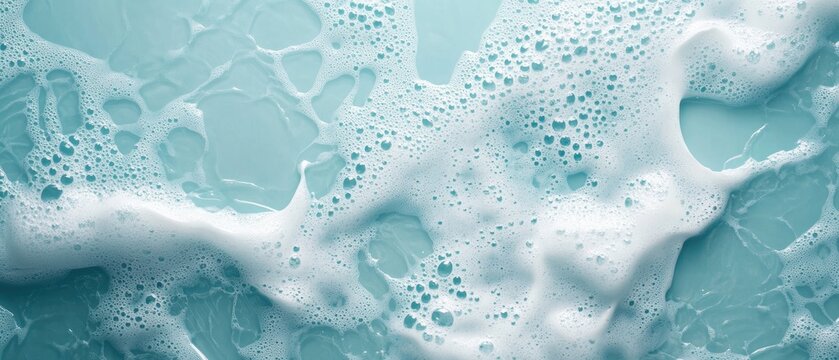 White foam bubbles floating on a light blue liquid surface, creating an abstract textured background