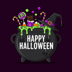 Happy Halloween Candy Cauldron Illustration