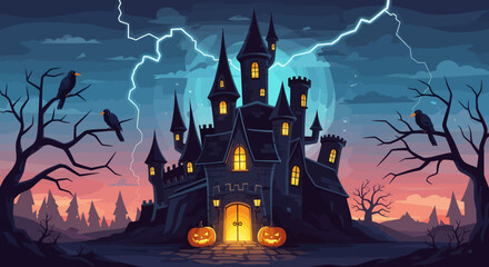 Spooky Halloween Castle Night Scene
