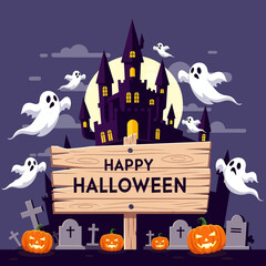 Happy Halloween Spooky Castle Night