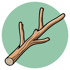 Fototapeta premium Cartoon illustration of a wooden branch with a green background