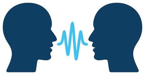 Communication vector: silhouette heads with sound waves for connection and interaction