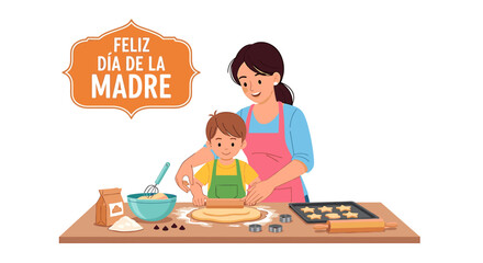 A mother and child baking together, celebrating Mother's Day with cookies.