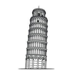 Hand drawn sketch of the leaning tower of pisa in italy