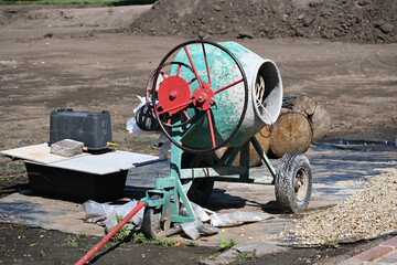 Cement mixer machinery at the construction site