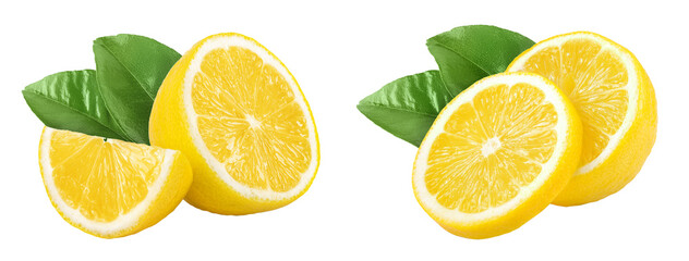 Fototapeta premium Ripe lemon half and slice isolated on white background with full depth of field.