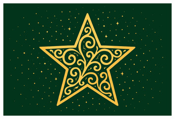 Obraz premium Golden star vector with swirls for christmas and holiday decor
