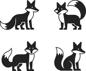 Fox silhouette vector illustration set, wild animal graphic icons collection, woodland creature design artwork, wildlife symbol, nature concept, decorative fox artwork design