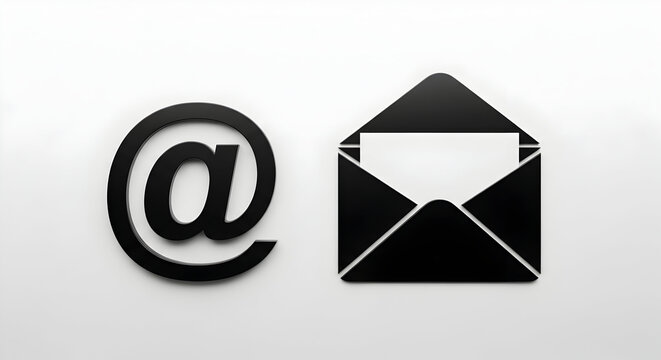 Elegant email symbol and open envelope with a blank message on a clean white background