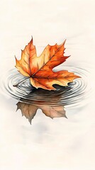 Autumn leaves fall and water stir up ripples