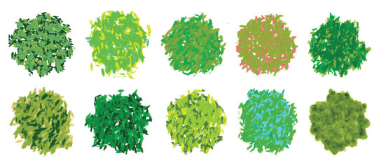 Tree top view set. Vector watercolor of blooming tree top view isolated on white background for landscape plan and architecture drawing. Foliage sketches for professional design.  Flowers in spring © Md