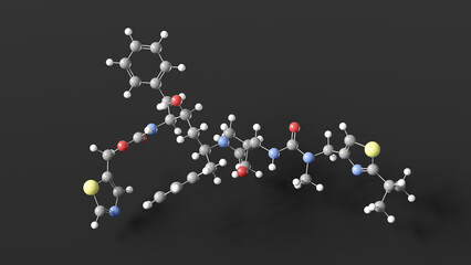 ritonavir molecule 3d, molecular structure, ball and stick model, structural chemical formula antiretroviral