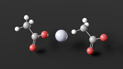 zinc acetate molecule 3d, molecular structure, ball and stick model, structural chemical formula e650
