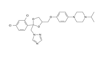 terconazole molecule, structural chemical formula, ball-and-stick model, isolated image antifungal agent