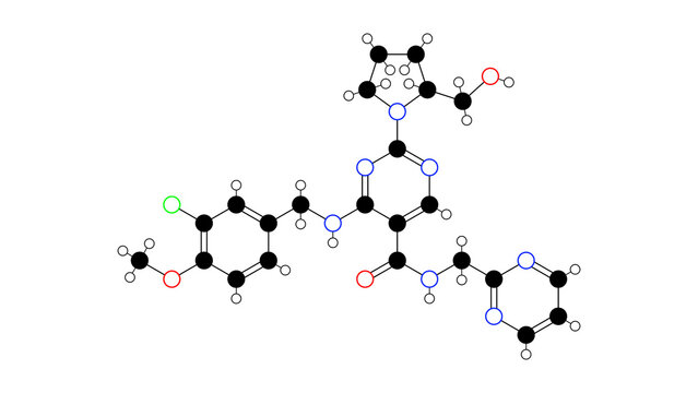 avanafil molecule, structural chemical formula, ball-and-stick model, isolated image pde5 inhibitor