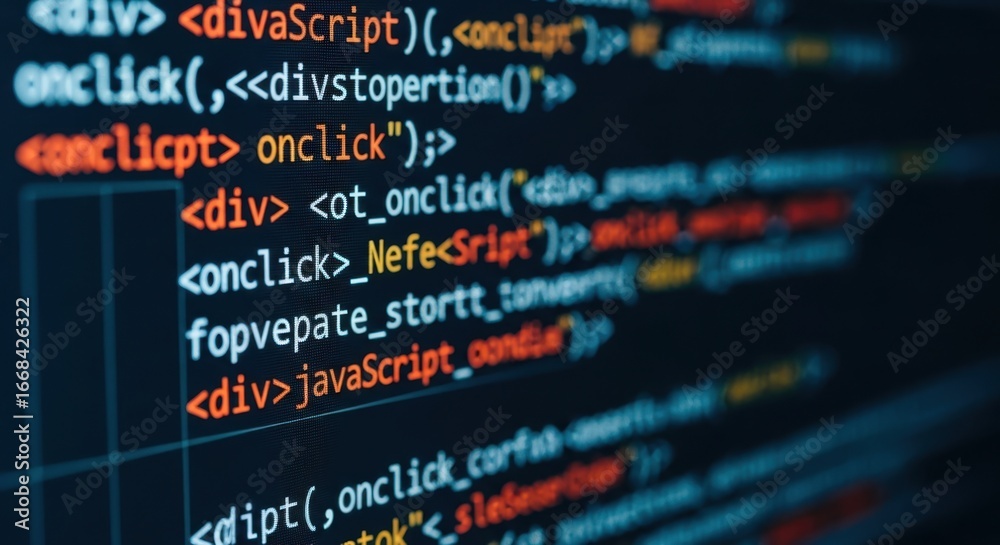 Wall mural close up of computer code on a dark screen