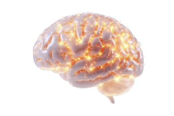 3D render of a human brain, highlighting neural activity
