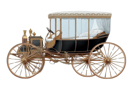 Elegant vintage carriage on transparent background isolated in PNG format- perfect for historical illustrations- antique-themed designs- and creative graphic projects classic horse-drawn vehicle