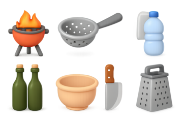 Realistic kitchen utensils and ingredients: 3d cooking elements design
