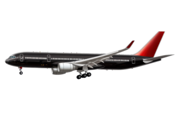 Commercial airplane isolated on transparent background- high-resolution PNG for aviation design projects and digital illustrations- featuring detailed aircraft structure and modern airliner aesthetics