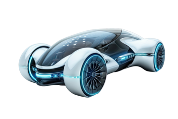 Futuristic white vehicle with glowing accents