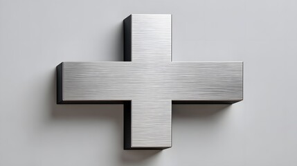 Fototapeta premium Three-Dimensional Abstract Cross Sculpture with Wood Texture on Grey Wall in Modern Interior Design