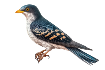 Close-up view of a vibrant cuckoo bird perched and isolated on a transparent background- showcasing detailed plumage and natural colors- ideal for ornithology projects and birdwatching guides
