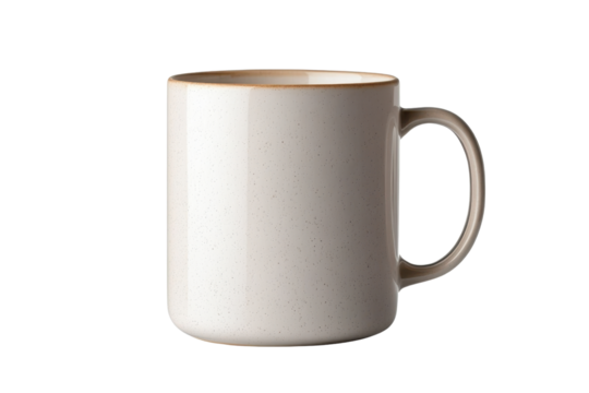 Ceramic coffee mug with minimalist design isolated on transparent background- ideal for branding and product display in high-resolution PNG format