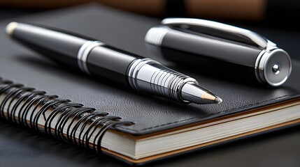Elegant Black Pen and Notepad on a Stylish Business Desk for Professional Writing