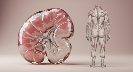 Human Kidney Anatomy Illustration with Muscle Structure