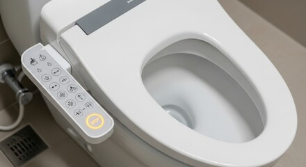 A modern bidet toilet seat with electronic control panel in a bathroom