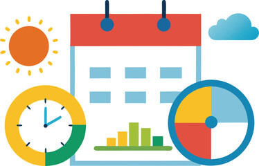 Obraz premium Seasonal infographic clock and calendar vector illustration for time management and planning
