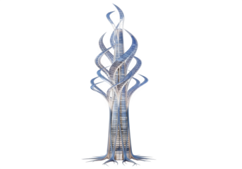 Futuristic building with a spiral design isolated on transparent background, a modern architectural concept for urban innovation and growth