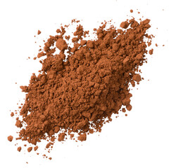 Raw cocoa powder isolated on white background, top view.