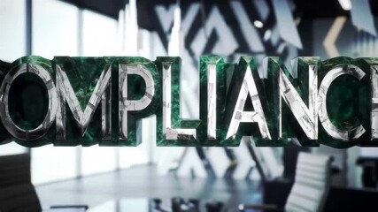 Compliance" crafted in marble and metal adorns a blurred office space, creating a blend of corporate solidity and modern design - Powered by Adobe