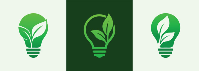 Eco Bulb Logo Set Green Energy and Sustainable Light Icons	