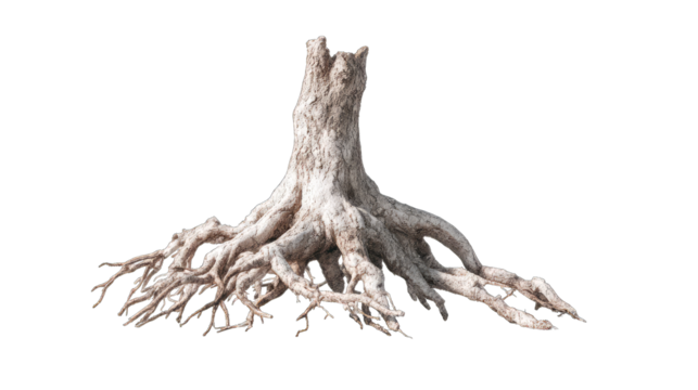 Dried tree stump, extensive roots