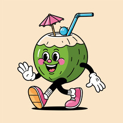 a green coconut character vintage comic Retro Style