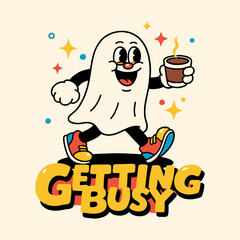 A cute cartoon ghost character vintage comic Retro Style