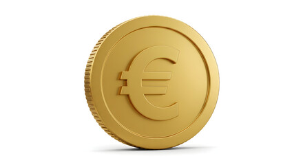 Single Gold Coin with Symbol Standing Upright on White