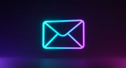 Neon Email Icon Glowing Against Dark Background for Communication