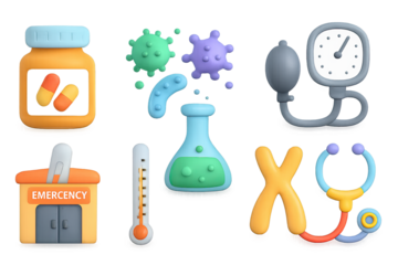 Colorful medical elements in creative handcrafted cartoon style