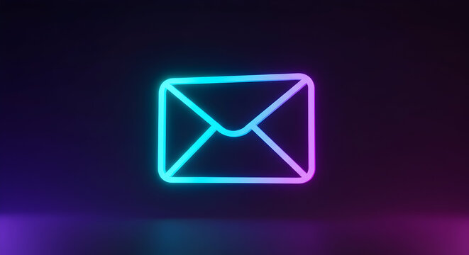 Neon Email Icon Glowing Against Dark Background for Communication