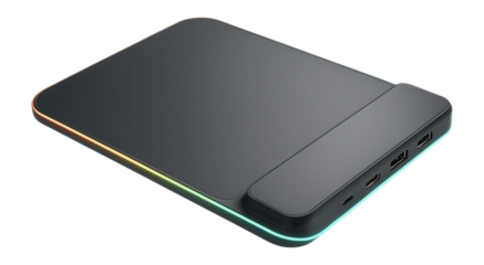 Wireless charging mouse pad with integrated USB hub and LED lighting