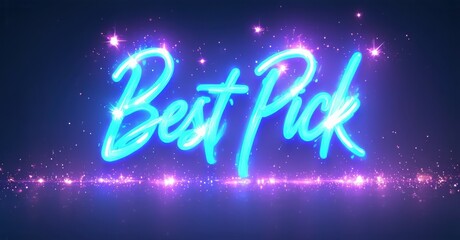Obraz premium Bright text reads Best Pick over dark purple background. Sparkling lights create dynamic visual effect. Modern design.
