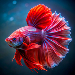 Fototapeta premium A stunning red and blue Betta fish with flowing fins swimming gracefully in an aquatic environment, showcasing vibrant colors and intricate details.