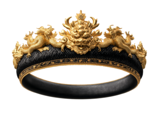 Exquisite golden dragon crown with intricate black detailing