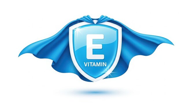 Vibrant superhero-themed logo featuring a shield symbolizing Vitamin E with a blue cape
